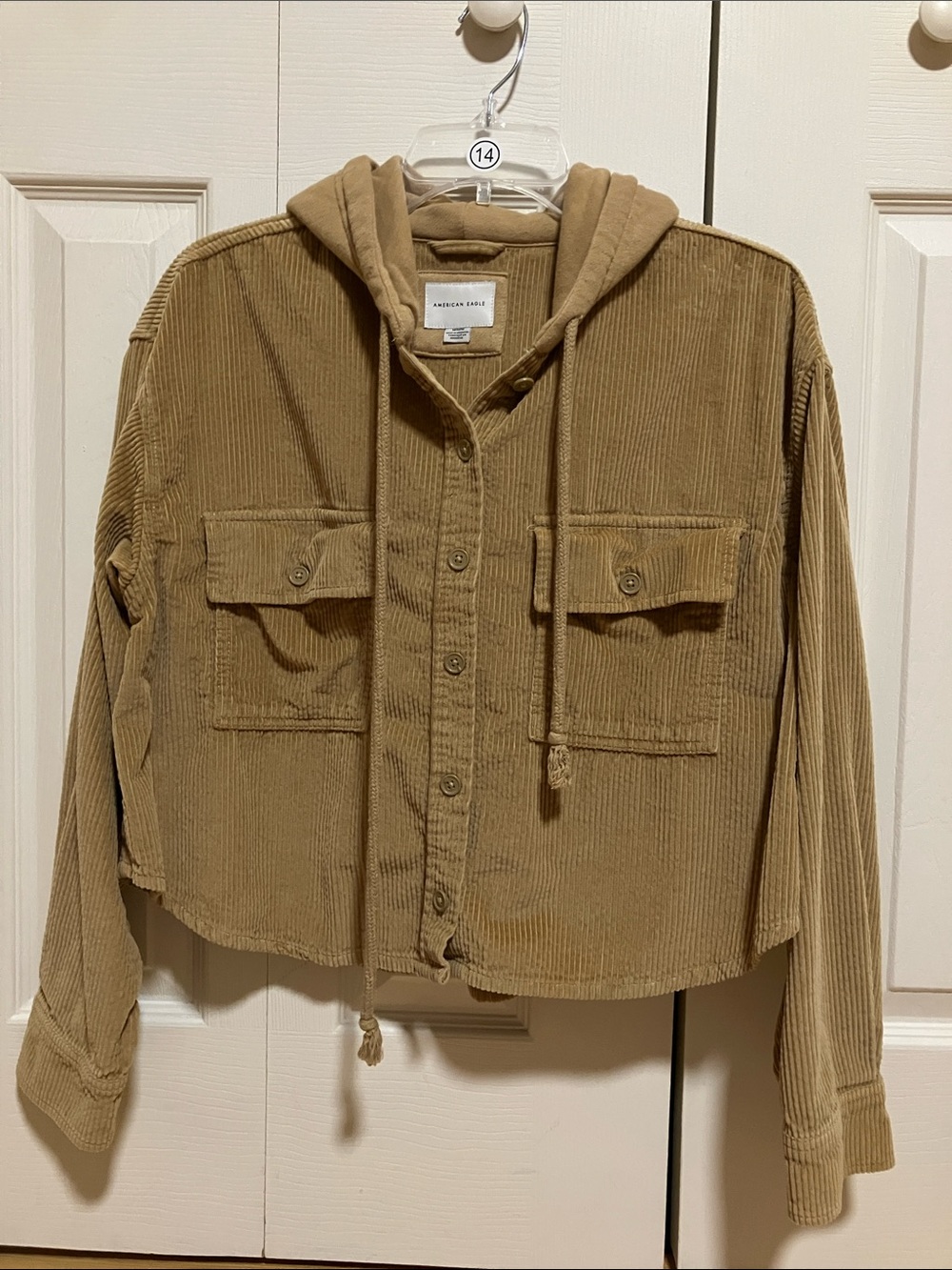 American Eagle Outfitters Corduroy Hooded Utility Jacket in Tan